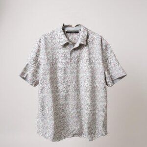 Sean John Short Sleeve Button Up Shirt Men's XL Cotton Blend White Blue Tan Red